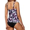 imageYonique Blouson Tankini Swimsuits for Women Loose Fit Floral Printed Modest Two Piece Bathing SuitsPurple Floral