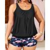 imageYonique Plus Size Tankini Swimsuits for Women Blouson Tankini Tops with Swim Shorts Two Piece Bathing SuitsBlack Flamingo