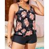 imageYonique Plus Size Tankini Swimsuits for Women Blouson Tankini Tops with Swim Shorts Two Piece Bathing SuitsBlack Orange Floral