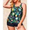 imageYonique Plus Size Tankini Swimsuits for Women Blouson Tankini Tops with Swim Shorts Two Piece Bathing SuitsBlack and Green Floral