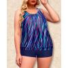 imageYonique Plus Size Tankini Swimsuits for Women Blouson Tankini Tops with Swim Shorts Two Piece Bathing SuitsBlue Colorful Galaxy