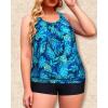 imageYonique Plus Size Tankini Swimsuits for Women Blouson Tankini Tops with Swim Shorts Two Piece Bathing SuitsBlue Green Leaf