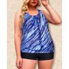 imageYonique Plus Size Tankini Swimsuits for Women Blouson Tankini Tops with Swim Shorts Two Piece Bathing SuitsBlue Stripe