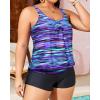 imageYonique Plus Size Tankini Swimsuits for Women Blouson Tankini Tops with Swim Shorts Two Piece Bathing SuitsBlue and Purple Stripes
