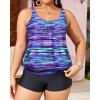 imageYonique Plus Size Tankini Swimsuits for Women Blouson Tankini Tops with Swim Shorts Two Piece Bathing SuitsBlue and Purple Stripes