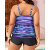 imageYonique Plus Size Tankini Swimsuits for Women Blouson Tankini Tops with Swim Shorts Two Piece Bathing SuitsBlue and Purple Stripes
