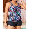 imageYonique Plus Size Tankini Swimsuits for Women Blouson Tankini Tops with Swim Shorts Two Piece Bathing SuitsColored Diagonal Stripes