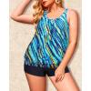 imageYonique Plus Size Tankini Swimsuits for Women Blouson Tankini Tops with Swim Shorts Two Piece Bathing SuitsGreen Blue Stripe