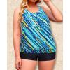 imageYonique Plus Size Tankini Swimsuits for Women Blouson Tankini Tops with Swim Shorts Two Piece Bathing SuitsGreen Blue Stripe