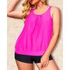 imageYonique Plus Size Tankini Swimsuits for Women Blouson Tankini Tops with Swim Shorts Two Piece Bathing SuitsHot Pink