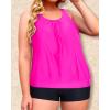 imageYonique Plus Size Tankini Swimsuits for Women Blouson Tankini Tops with Swim Shorts Two Piece Bathing SuitsHot Pink