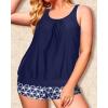 imageYonique Plus Size Tankini Swimsuits for Women Blouson Tankini Tops with Swim Shorts Two Piece Bathing SuitsNavy Blue Geometry