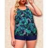 imageYonique Plus Size Tankini Swimsuits for Women Blouson Tankini Tops with Swim Shorts Two Piece Bathing SuitsNavy Blue Green Leaf