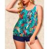 imageYonique Plus Size Tankini Swimsuits for Women Blouson Tankini Tops with Swim Shorts Two Piece Bathing SuitsNavy Leaves
