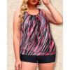 imageYonique Plus Size Tankini Swimsuits for Women Blouson Tankini Tops with Swim Shorts Two Piece Bathing SuitsPink Stripe 02