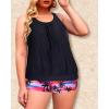 imageYonique Plus Size Tankini Swimsuits for Women Blouson Tankini Tops with Swim Shorts Two Piece Bathing SuitsPink Tree