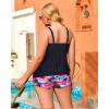 imageYonique Plus Size Tankini Swimsuits for Women Blouson Tankini Tops with Swim Shorts Two Piece Bathing SuitsPink Tree