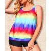 imageYonique Plus Size Tankini Swimsuits for Women Blouson Tankini Tops with Swim Shorts Two Piece Bathing SuitsRainbow Tie Dye