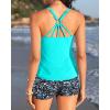 imageYonique Two Piece Tankini Swimsuits for Women with Shorts Athletic Bathing Suits Tummy Control SwimwearAqua Blue Floral