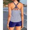 imageYonique Two Piece Tankini Swimsuits for Women with Shorts Athletic Bathing Suits Tummy Control SwimwearBlue Striped