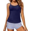 imageYonique Two Piece Tankini Swimsuits for Women with Shorts Athletic Bathing Suits Tummy Control SwimwearNavy Blue Striped