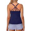 imageYonique Two Piece Tankini Swimsuits for Women with Shorts Athletic Bathing Suits Tummy Control SwimwearNavy Blue Striped