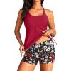 imageYonique Two Piece Tankini Swimsuits for Women with Shorts Athletic Bathing Suits Tummy Control SwimwearRed Floral 02
