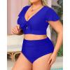 imageYonique Womens Two Piece Plus Size Bikini Set High Waisted Swimsuits Tummy Control Bathing Suits Short Sleeve SwimwearBlue