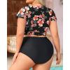 imageYonique Womens Two Piece Plus Size Bikini Set High Waisted Swimsuits Tummy Control Bathing Suits Short Sleeve SwimwearFlowers and Black