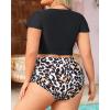 imageYonique Womens Two Piece Plus Size Bikini Set High Waisted Swimsuits Tummy Control Bathing Suits Short Sleeve SwimwearLeopard