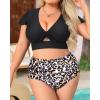 imageYonique Womens Two Piece Plus Size Bikini Set High Waisted Swimsuits Tummy Control Bathing Suits Short Sleeve SwimwearLeopard