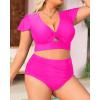 imageYonique Womens Two Piece Plus Size Bikini Set High Waisted Swimsuits Tummy Control Bathing Suits Short Sleeve SwimwearPink