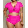 imageYonique Womens Two Piece Plus Size Bikini Set High Waisted Swimsuits Tummy Control Bathing Suits Short Sleeve SwimwearPink