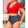 imageYonique Womens Two Piece Plus Size Bikini Set High Waisted Swimsuits Tummy Control Bathing Suits Short Sleeve SwimwearRed and Polka Dots