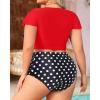 imageYonique Womens Two Piece Plus Size Bikini Set High Waisted Swimsuits Tummy Control Bathing Suits Short Sleeve SwimwearRed and Polka Dots