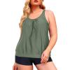 imageYonique Plus Size Tankini Swimsuits for Women Blouson Tankini Tops with Swim Shorts Two Piece Bathing SuitsLight Army Green