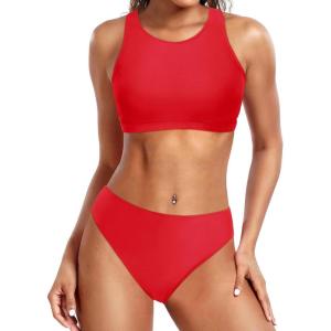 imageYonique Sporty Bikini Athletic Bikini Swimsuit for Women Two Piece Bathing Suit for Teen Juniors High Neck Swimwear