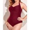 imageYonique Plus Size Bathing Suit for Women One Piece Swimsuit Tummy Control Halter Tops Swimwear Wine Red 20 Plus
