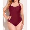 imageYonique Plus Size Bathing Suit for Women One Piece Swimsuit Tummy Control Halter Tops Swimwear Wine Red 20 Plus