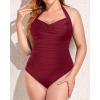 imageYonique Plus Size Bathing Suit for Women One Piece Swimsuit Tummy Control Halter Tops Swimwear Wine Red 20 Plus