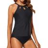 imageYonique Two Piece High Neck Tankini Swimsuits for Women Tummy Control Bathing Suits Floral Print SwimwearBlack
