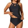 imageYonique Two Piece High Neck Tankini Swimsuits for Women Tummy Control Bathing Suits Floral Print SwimwearBlack