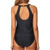 imageYonique Two Piece High Neck Tankini Swimsuits for Women Tummy Control Bathing Suits Floral Print SwimwearBlack