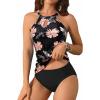 imageYonique Two Piece High Neck Tankini Swimsuits for Women Tummy Control Bathing Suits Floral Print SwimwearBlack Floral