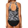 imageYonique Two Piece High Neck Tankini Swimsuits for Women Tummy Control Bathing Suits Floral Print SwimwearBlack Flower