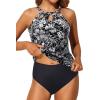 imageYonique Two Piece High Neck Tankini Swimsuits for Women Tummy Control Bathing Suits Floral Print SwimwearBlack Flower