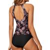 imageYonique Two Piece High Neck Tankini Swimsuits for Women Tummy Control Bathing Suits Floral Print SwimwearBlack Paisley 02