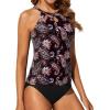 imageYonique Two Piece High Neck Tankini Swimsuits for Women Tummy Control Bathing Suits Floral Print SwimwearBlack Paisley 02