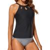 imageYonique Two Piece High Neck Tankini Swimsuits for Women Tummy Control Bathing Suits Floral Print SwimwearBlack Striped