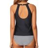 imageYonique Two Piece High Neck Tankini Swimsuits for Women Tummy Control Bathing Suits Floral Print SwimwearBlack Striped